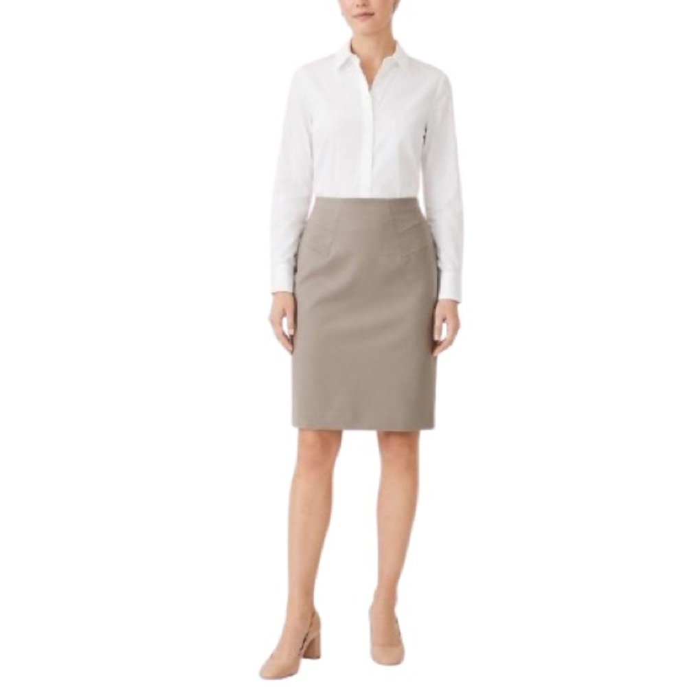 Vintage Ann Taylor Womens Size 4 Beige Taupe Virgin Wool Pencil Knee Skirt Y2K